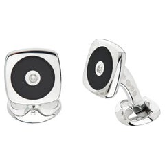 Deakin & Francis Sterling Silver Cushion Cufflinks with Round Onyx and Diamond