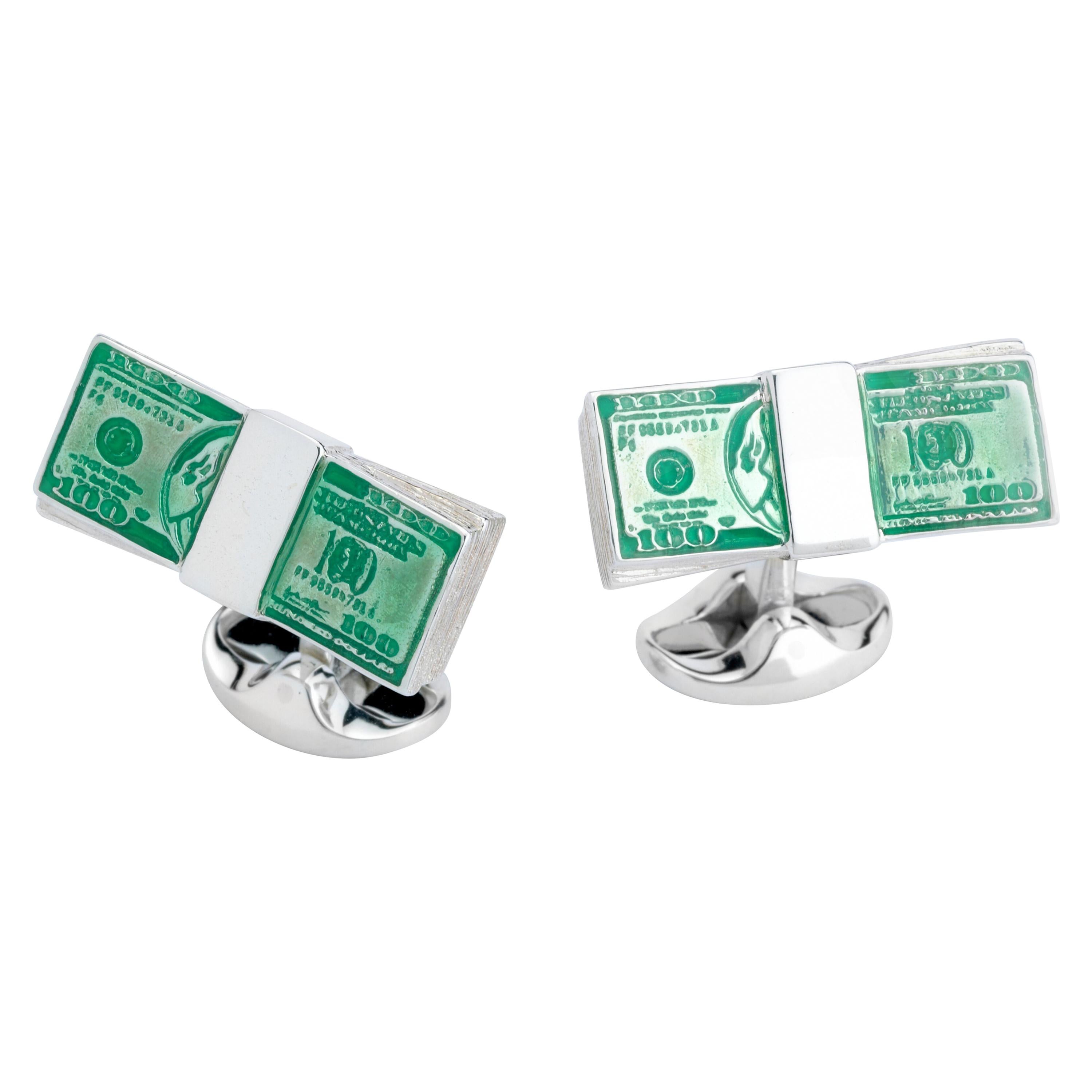 Deakin & Francis Sterling Silver Dollar Bill Cufflinks For Sale