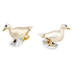 Deakin & Francis Sterling Silver Duck Cufflinks with Sapphire Eyes