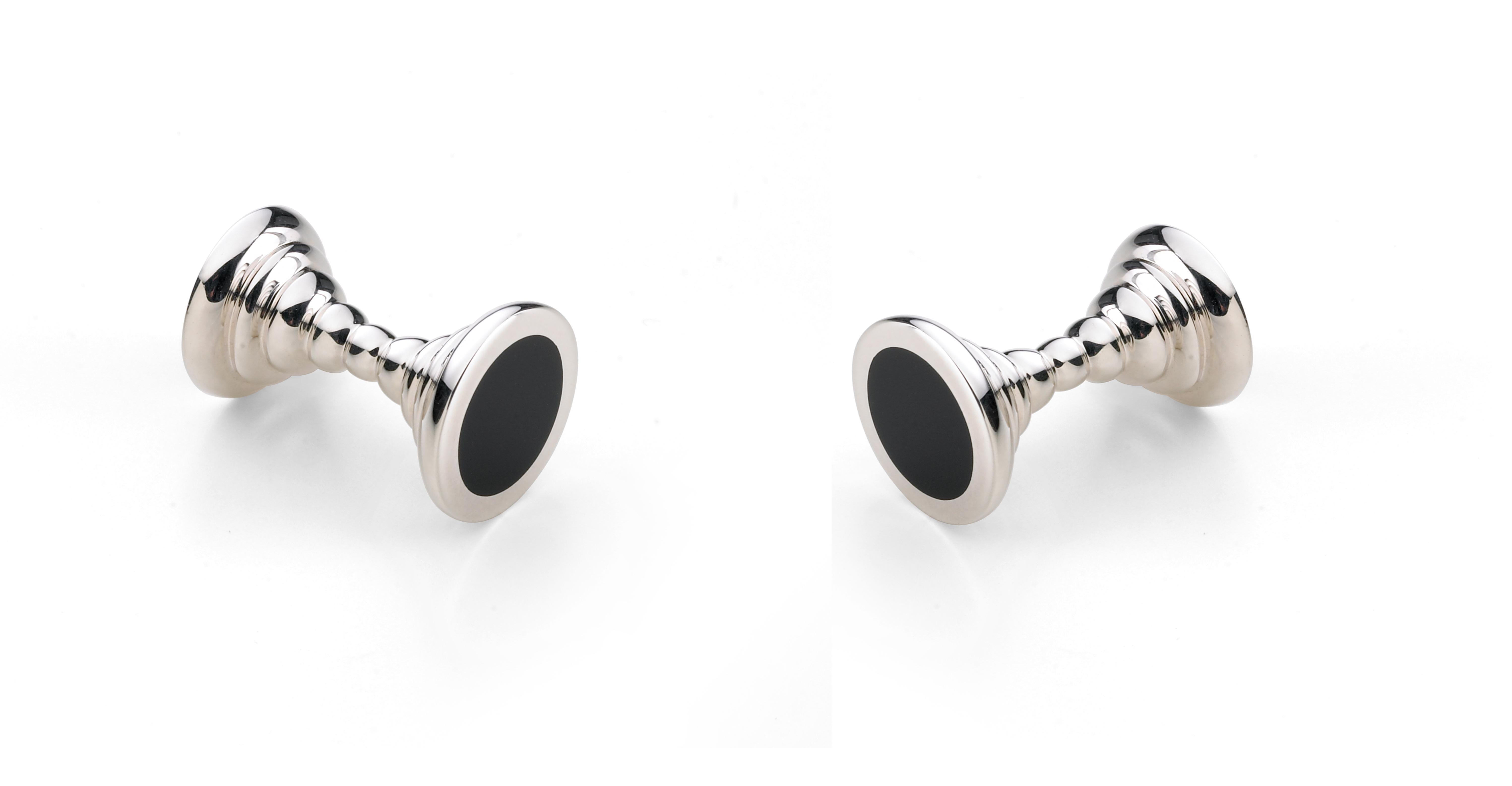 Contemporary Deakin & Francis Sterling Silver Dumbbell Cufflinks with Onyx Inlay Ends For Sale
