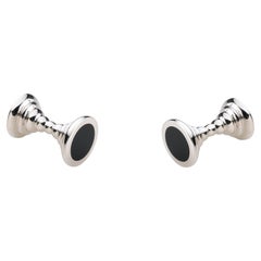 Deakin & Francis Sterling Silver Dumbbell Cufflinks with Onyx Inlay Ends