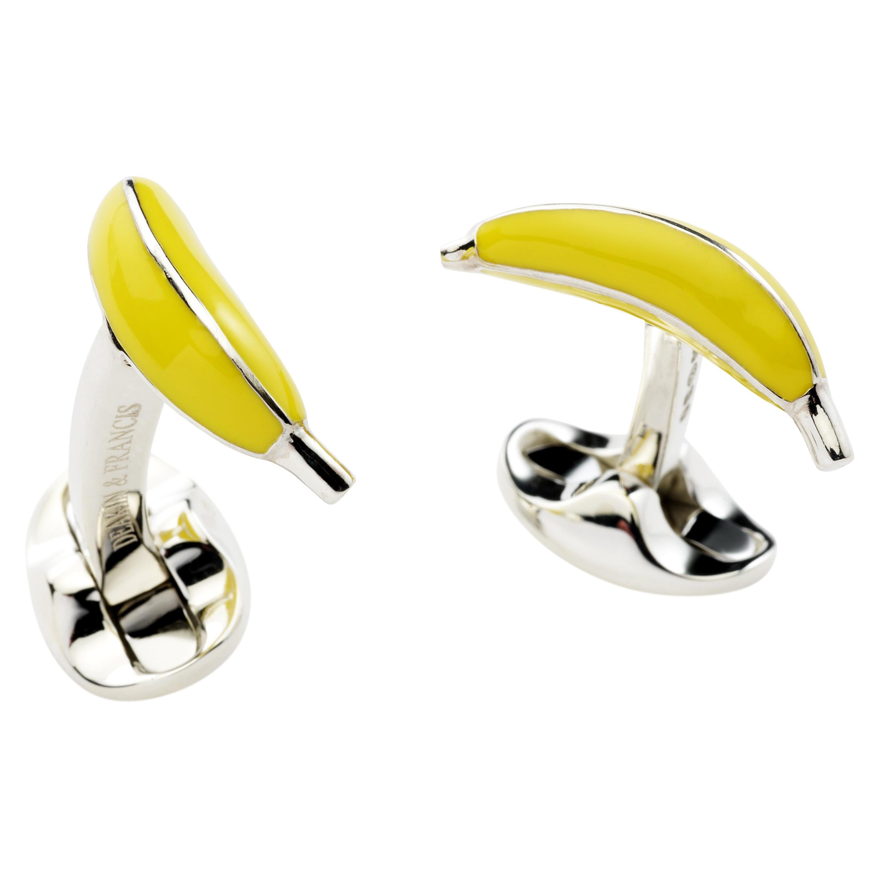 Deakin & Francis Manschettenknöpfe aus Sterlingsilber und Emaille mit Bananen