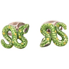 Deakin & Francis Sterling Silver Enamel Serpentine Snake Cufflinks
