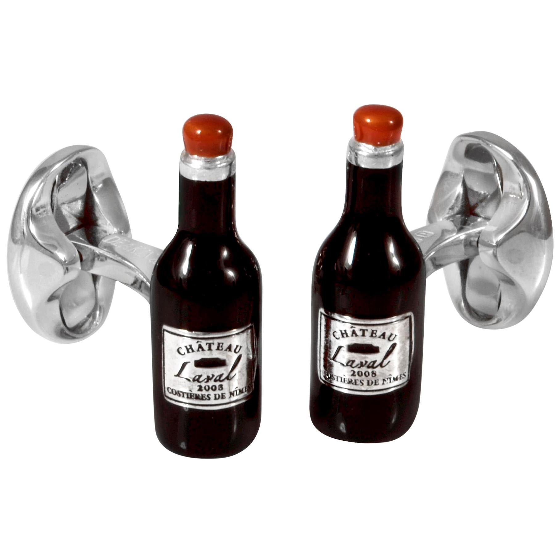 Deakin & Francis Sterling Silver Enamel Wine Bottle Cufflinks