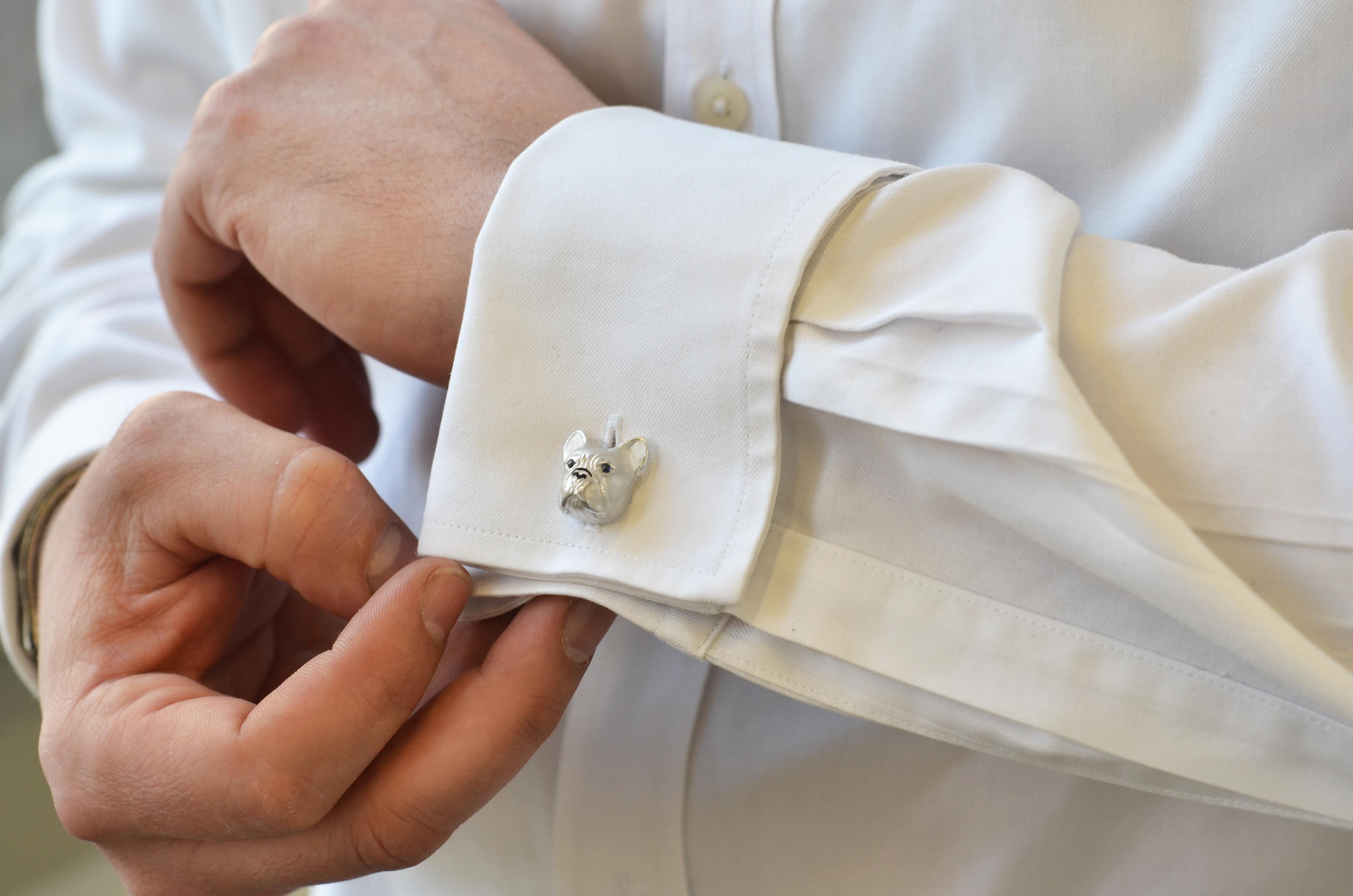 Deakin & Francis Sterling Silver French Bulldog Cufflinks In New Condition In Birmingham, West Midlands