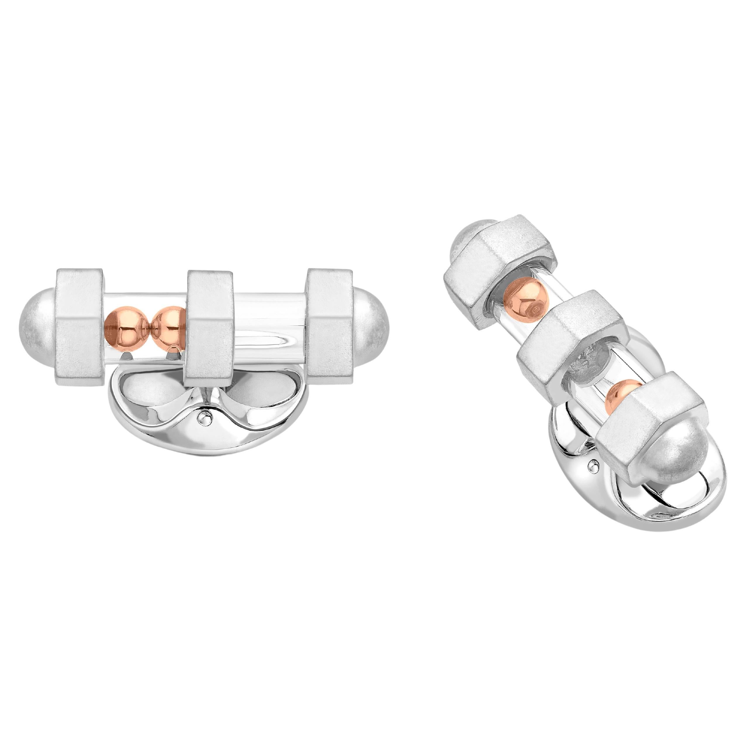 Deakin & Francis Sterling Silver Fuse Cufflinks with Glass Bar For Sale