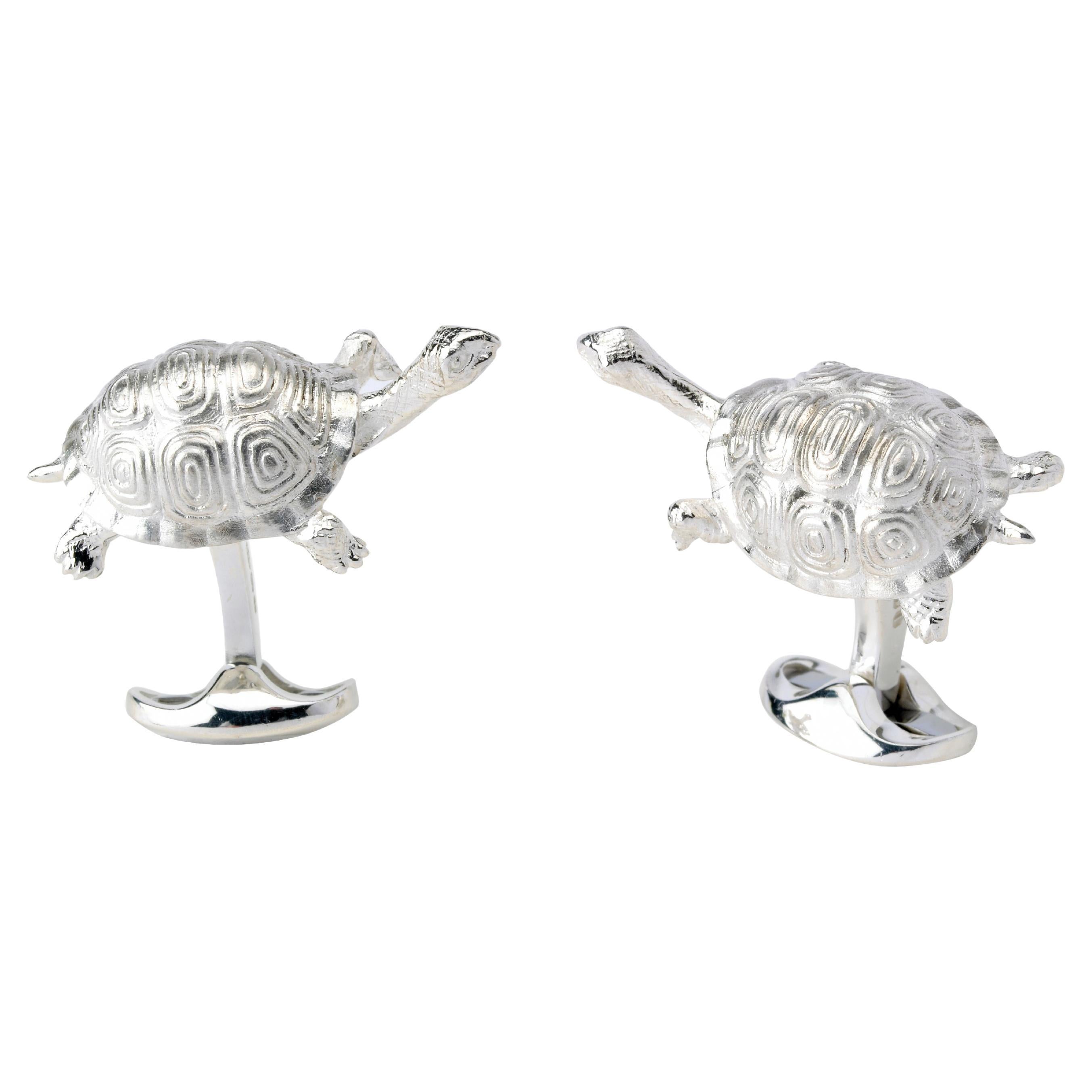 Deakin & Francis Sterling Silver Galapagos Tortoise Cufflinks For Sale