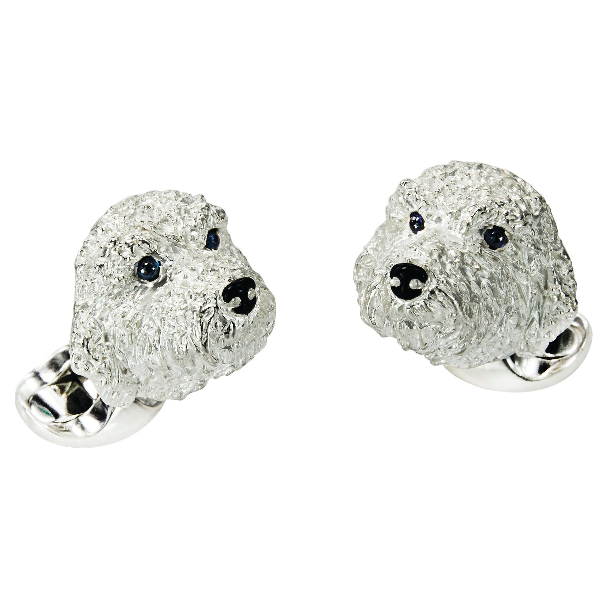 Deakin & Francis Sterling Silver Golden Doodle Cufflinks With Sapphire Eyes For Sale