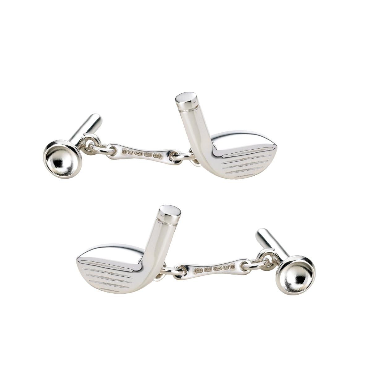 Contemporary Deakin & Francis Sterling Silver Golf Club & Tee Cufflinks For Sale