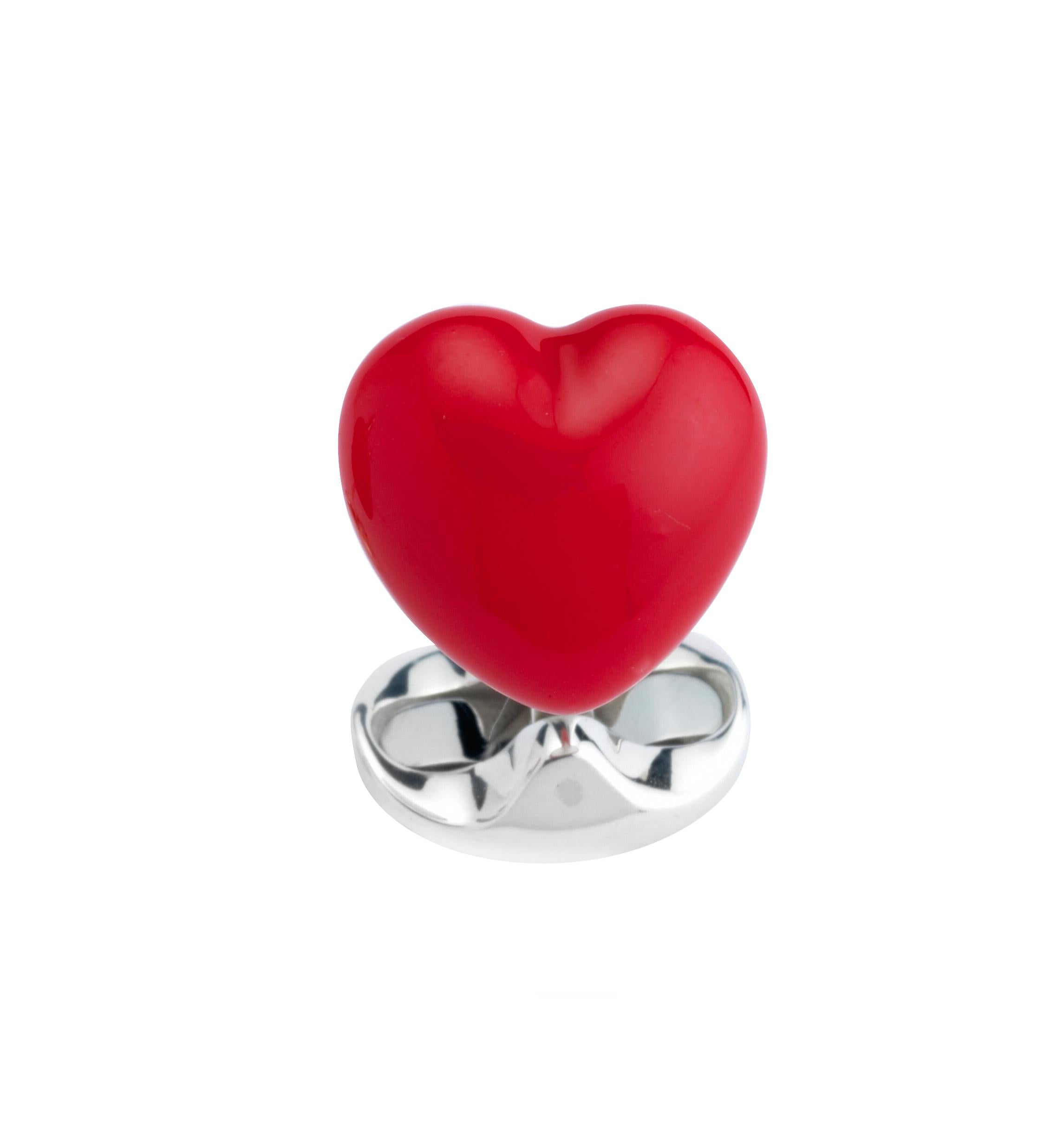 Contemporary Deakin & Francis Sterling Silver Good and Bad Heart Cufflinks For Sale