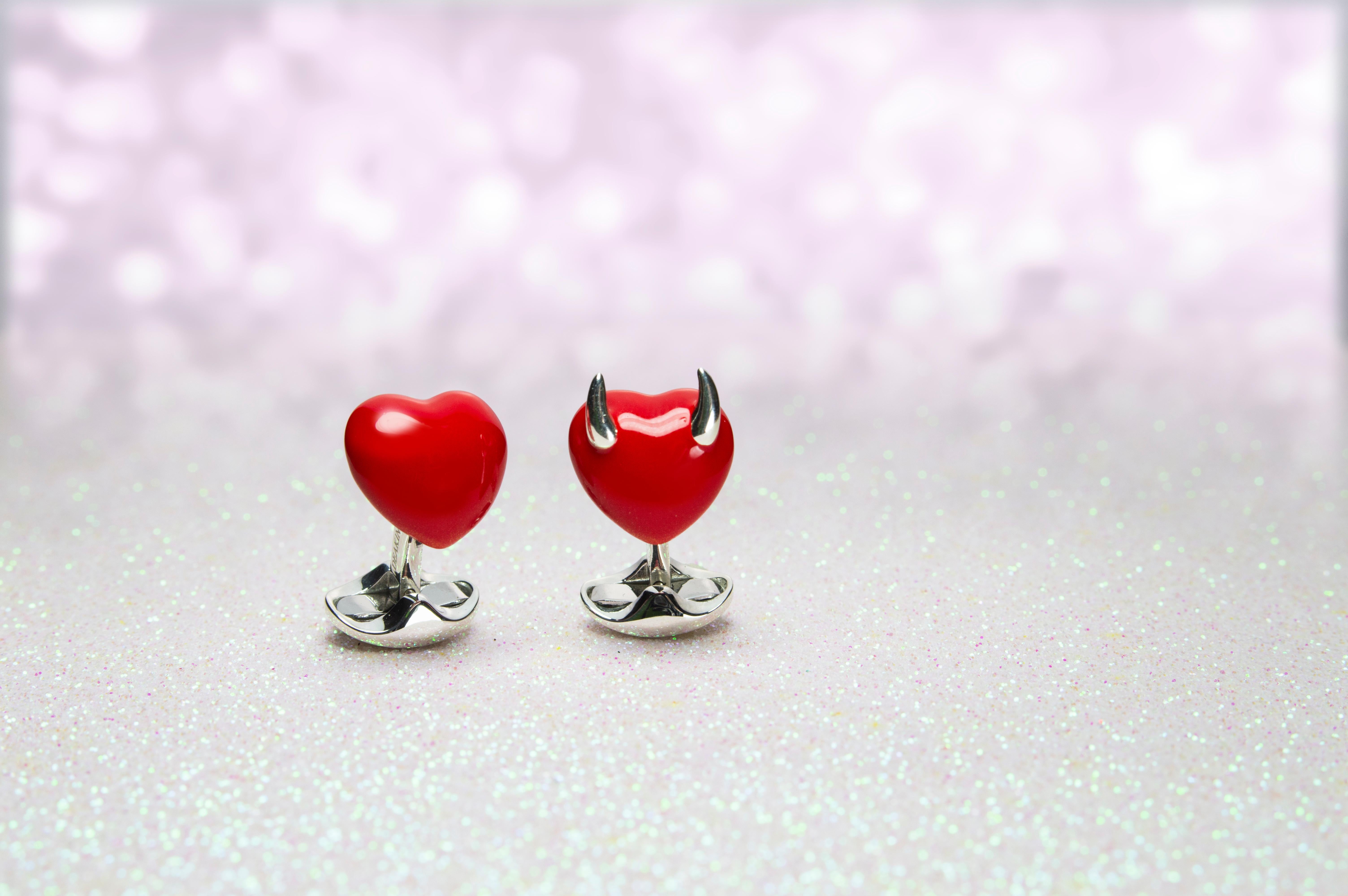 Deakin & Francis Sterling Silver Good and Bad Heart Cufflinks In New Condition For Sale In Birmingham, West Midlands