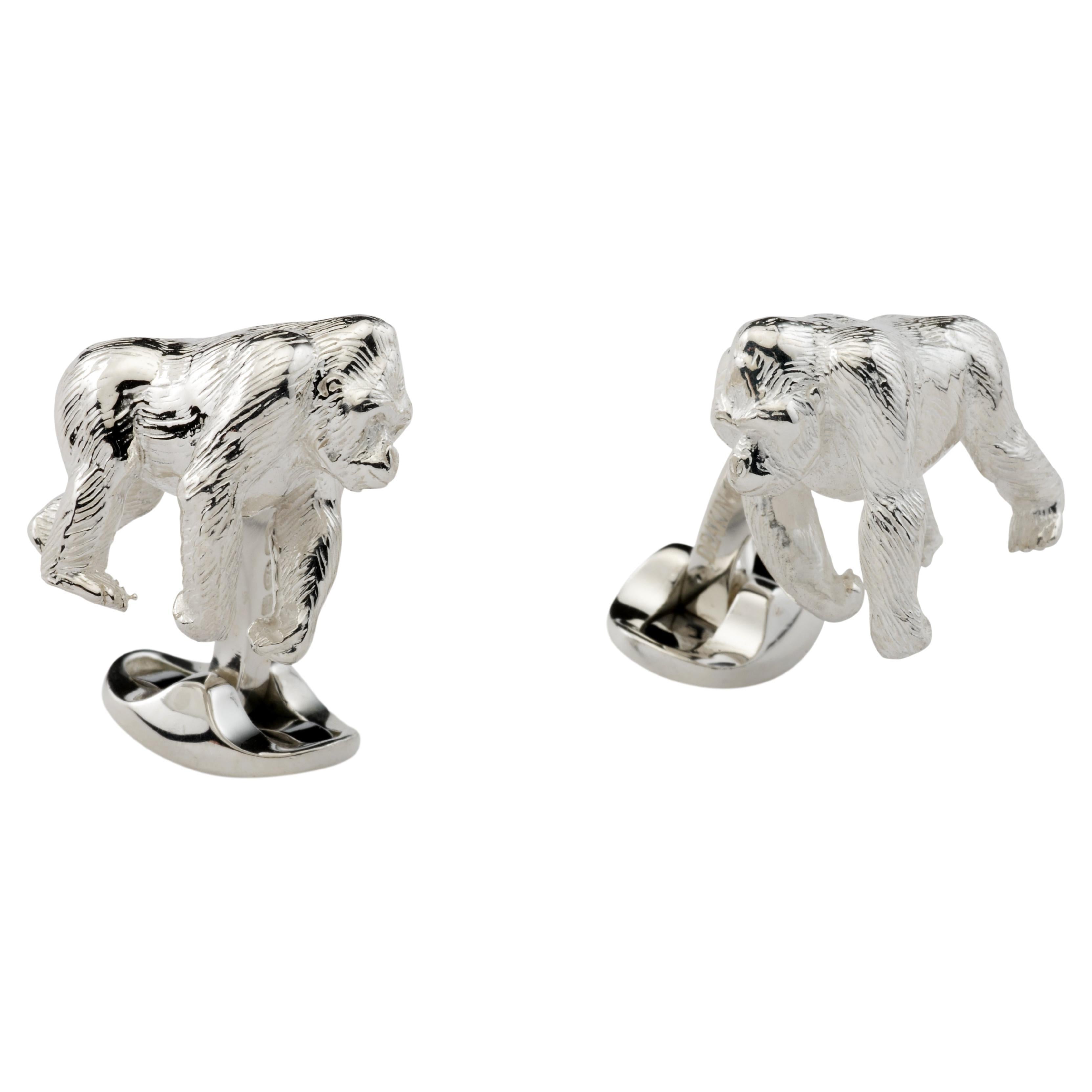 Deakin & Francis Sterling Silver Gorilla Cufflinks For Sale
