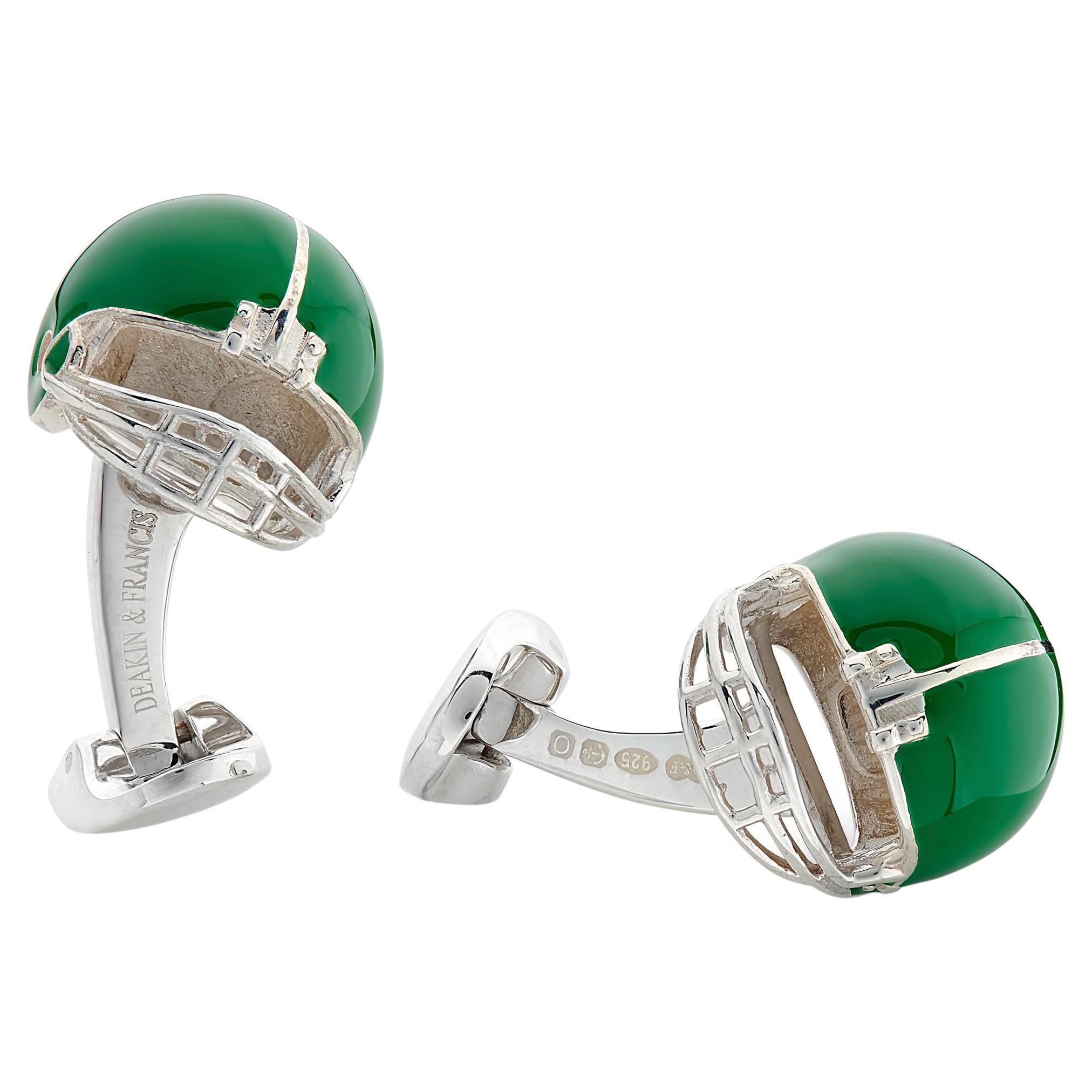 Deakin & Francis Sterling Silver Green American Football Helmet Cufflinks