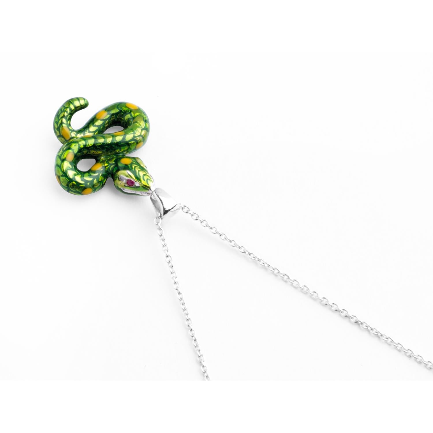 Deakin & Francis Sterling Silver Green Snake Pendant In New Condition For Sale In Birmingham, West Midlands