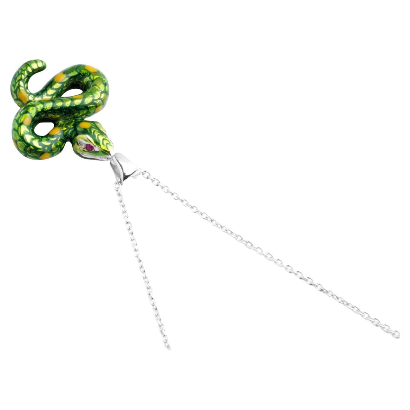 Deakin & Francis Sterling Silver Green Snake Pendant For Sale