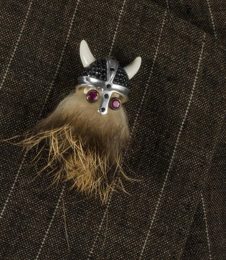 Deakin & Francis Sterling Silver Hairy Viking Lapel Pin In New Condition In Firenze, IT