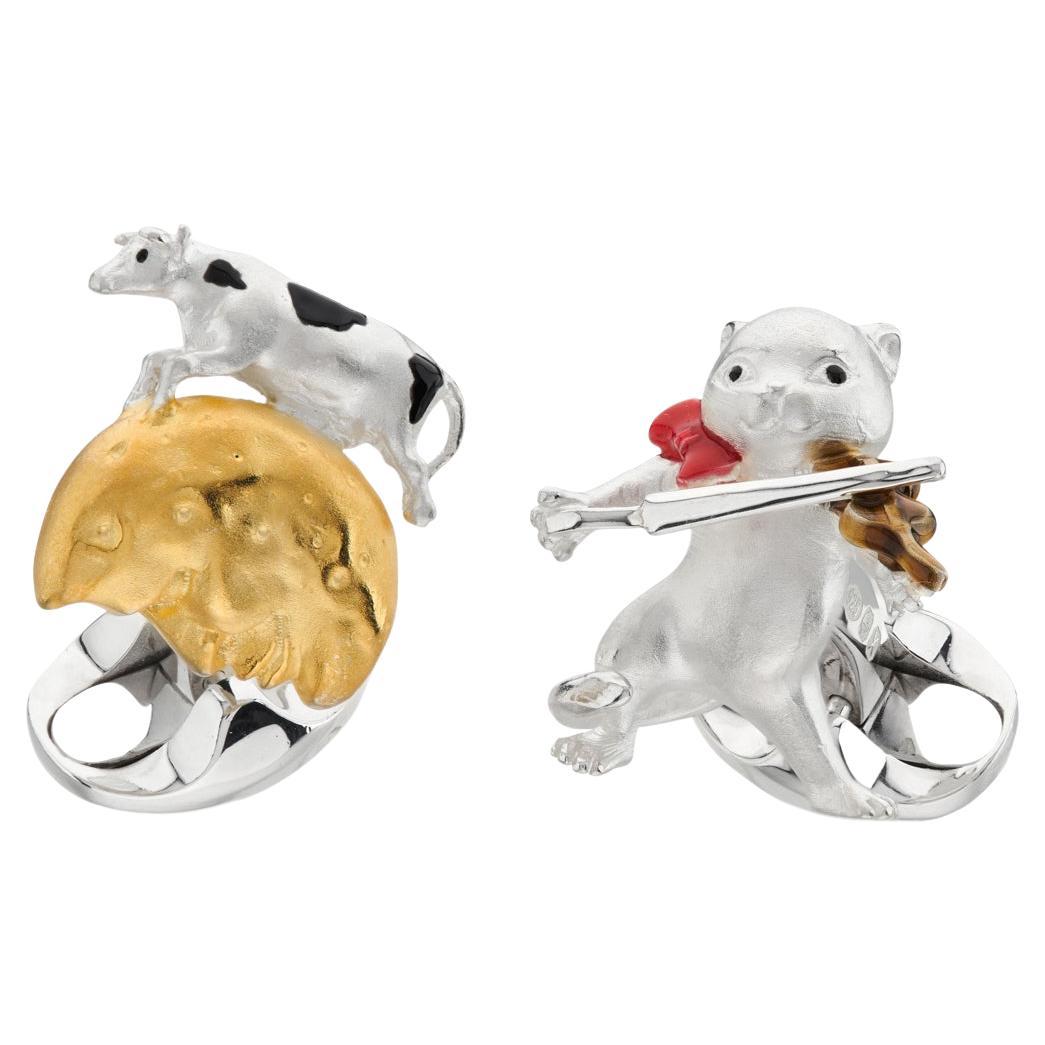 Sterling Silver Hey Diddle Diddle Nursery Rhyme Cufflinks For Sale