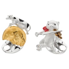 Deakin & Francis Boutons de manchette Hey Diddle Nursery Rhyme en argent sterling