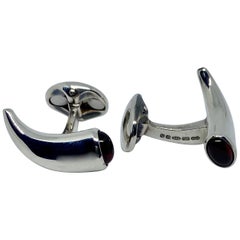 Used Deakin & Francis Sterling Silver Horn Shaped Cufflinks with Red Garnets