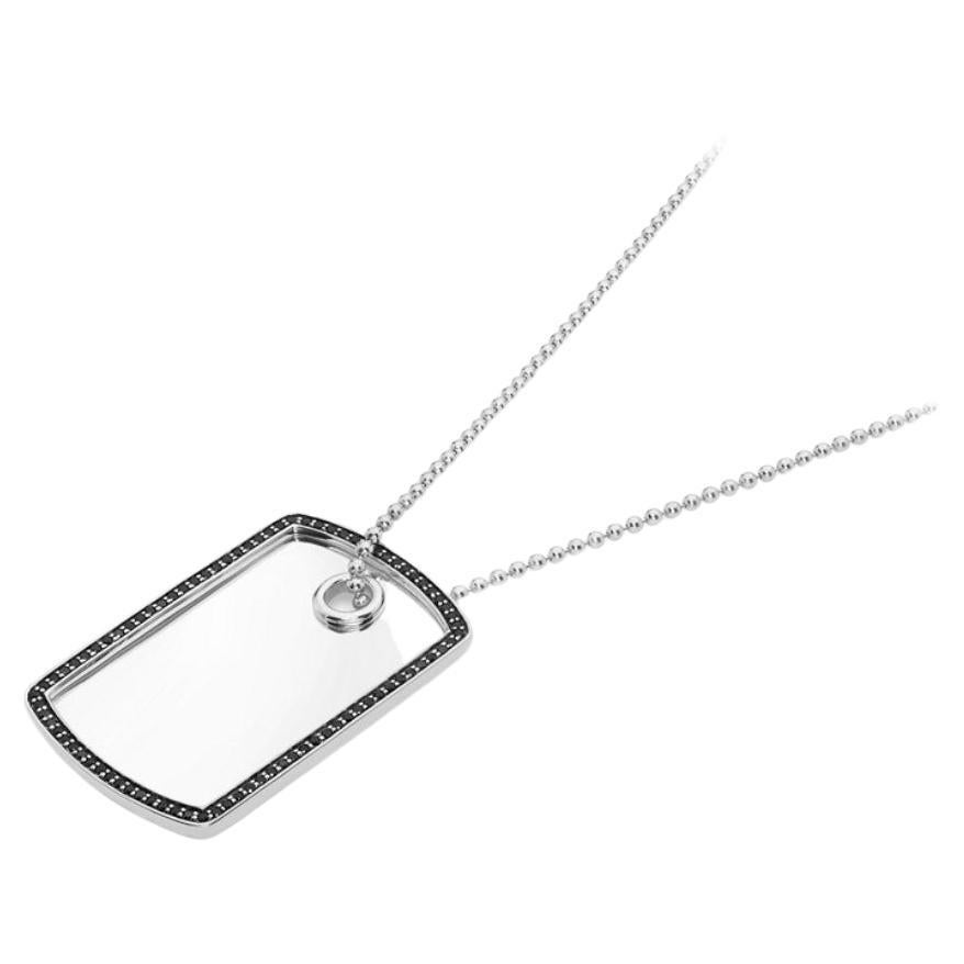 Deakin & Francis Sterling Silver ID Tag Pendant with Black Spinel Border