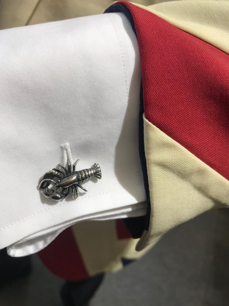 DEAKIN & FRANCIS, Piccadilly Arcade, London

A pinching sea creature or a delicious dish, whichever tickles your fancy, these snappy, sterling silver lobster cufflinks are a treat for the cuff, secured with domed oval spring link fittings! With an