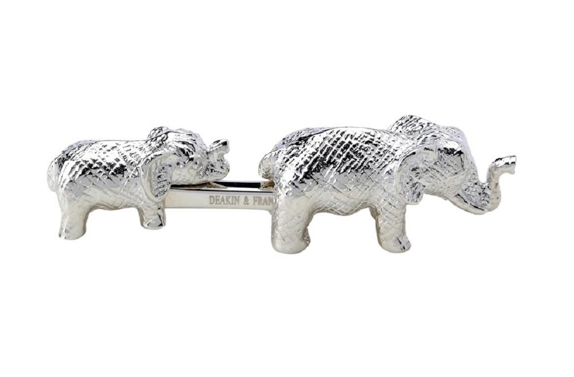 DEAKIN & FRANCIS, Piccadilly Arcade, London

As the largest mammals on earth, elephants are social creatures and use their trunks to wrap around one another. These social, sterling silver cufflinks feature a stunning mother leading her baby up your