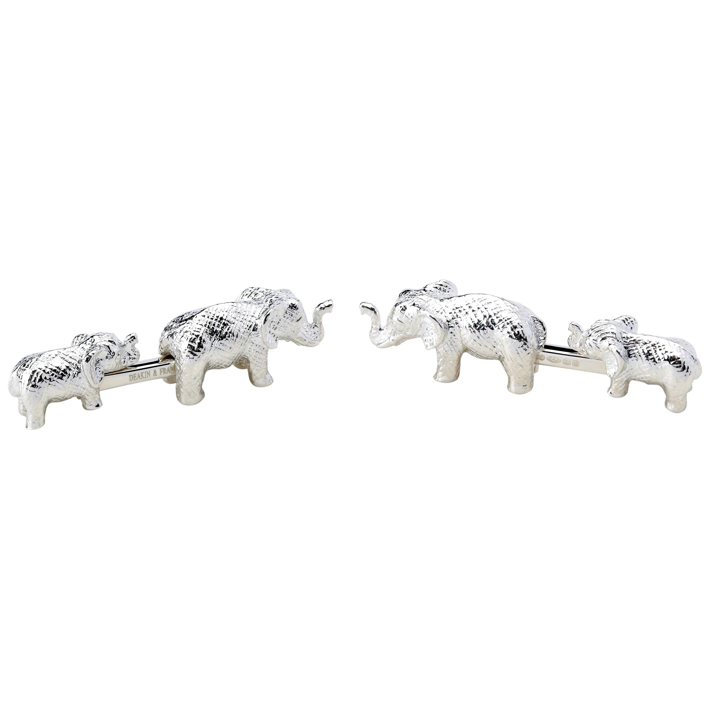 Deakin & Francis Sterling Silver Mother and Baby Elephant Cufflinks For Sale