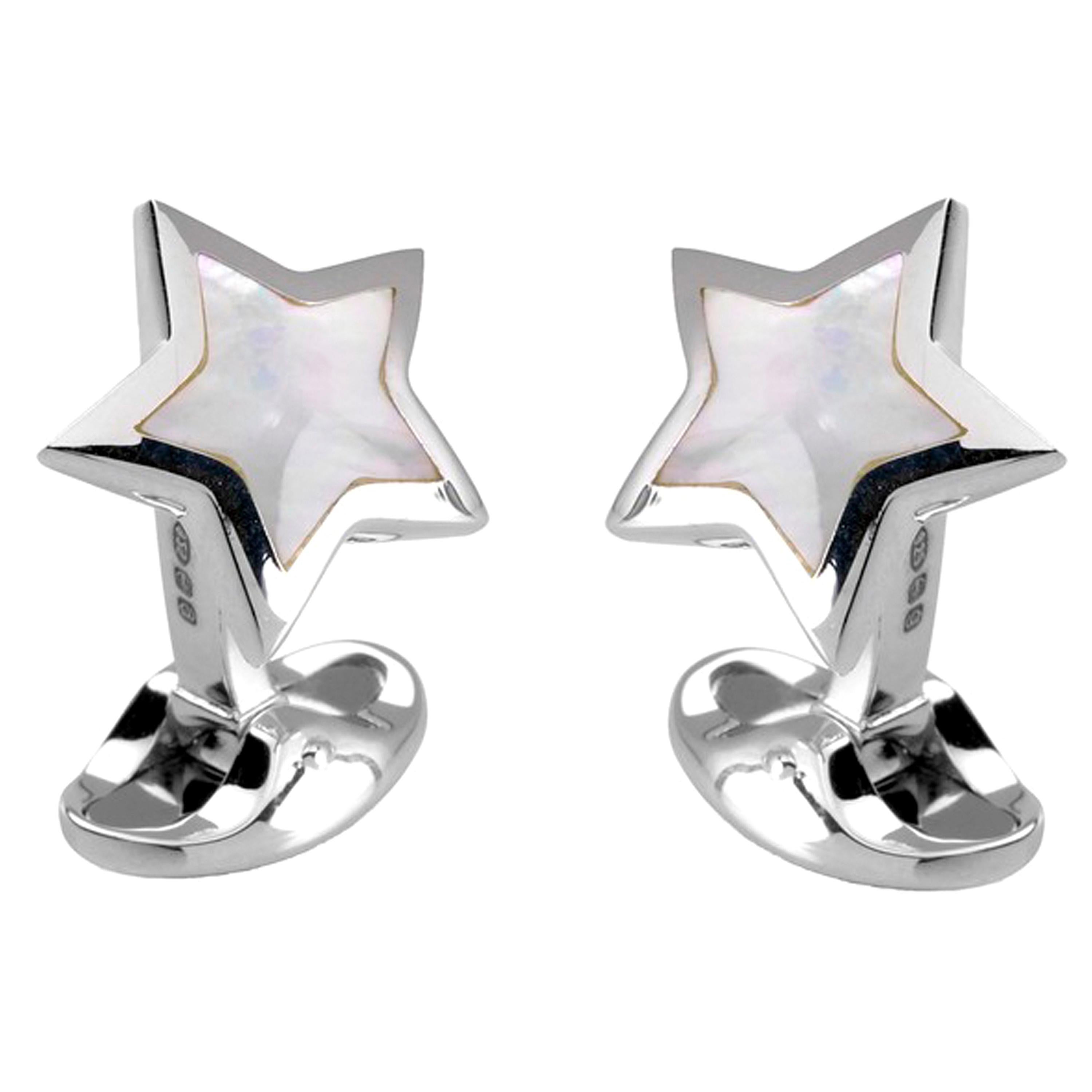 Deakin & Francis Sterling Silver Mother of Pearl Star Cufflinks For Sale