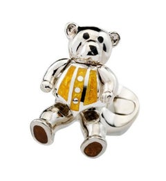 Deakin & Francis Sterling Silver Moveable Yellow Enamel Teddy Bear Cufflinks