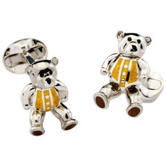 Deakin & Francis Boutons de manchette ours en argent sterling et émail jaune en forme d'ours mobiles