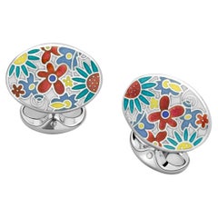 Deakin & Francis Sterling Silver Multicolour Enamel Floral Cufflinks