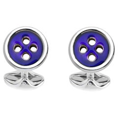 Deakin & Francis Sterling SIlver Navy Blue Button Cufflinks