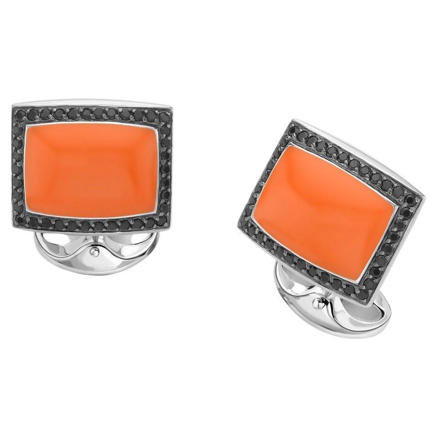 Deakin & Francis Sterling Silver Orange Enamel Cufflinks With Black Spinel For Sale