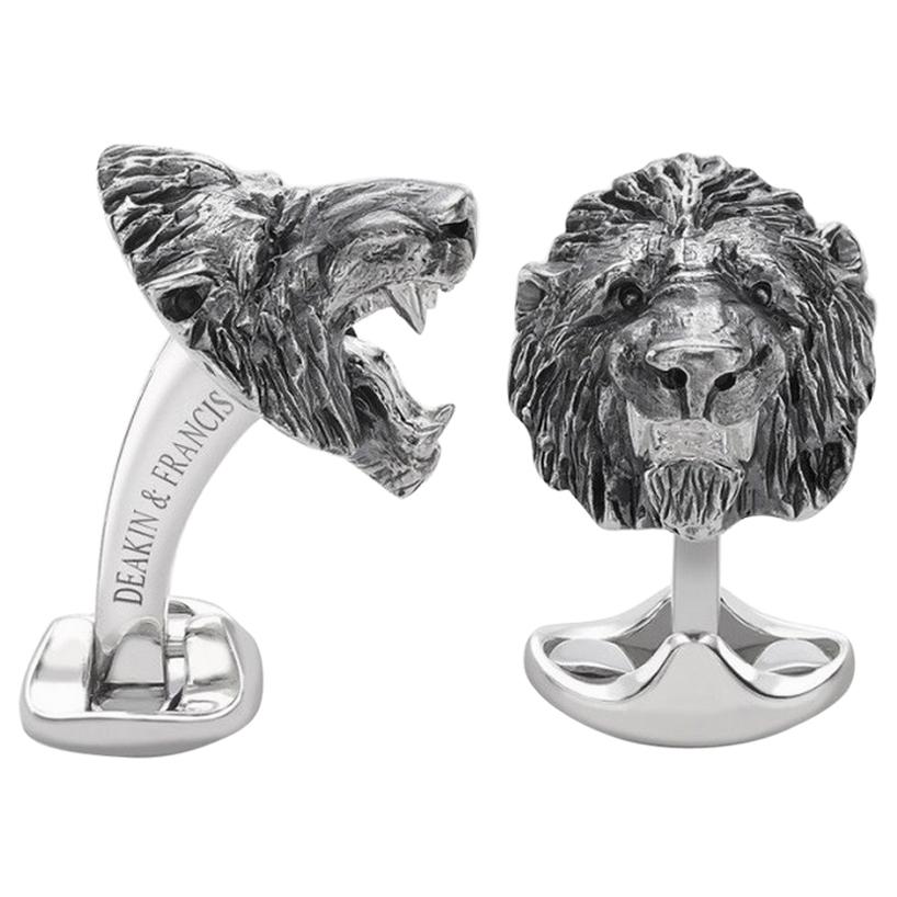 Deakin & Francis Sterling Silver Oxidised Lion Head Cufflink