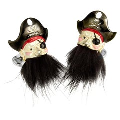 Deakin & Francis Sterling Silver Pirate Cufflinks with Black Hairy Beard