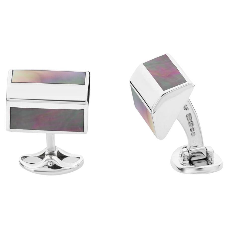 Deakin & Francis Sterling Silver Pyramid Grey Mother-of-Pearl Inlay Cufflinks For Sale