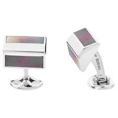 Deakin & Francis Sterling Silver Pyramid Grey Mother-of-Pearl Inlay Cufflinks