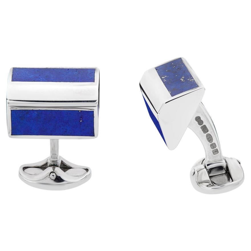 Deakin & Francis Sterling Silver Pyramid Shape Cufflinks with Lapis Lazuli Inlay For Sale