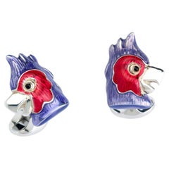 Deakin & Francis Manschettenknöpfe mit Papagei aus Sterlingsilber und roter und lila Emaille