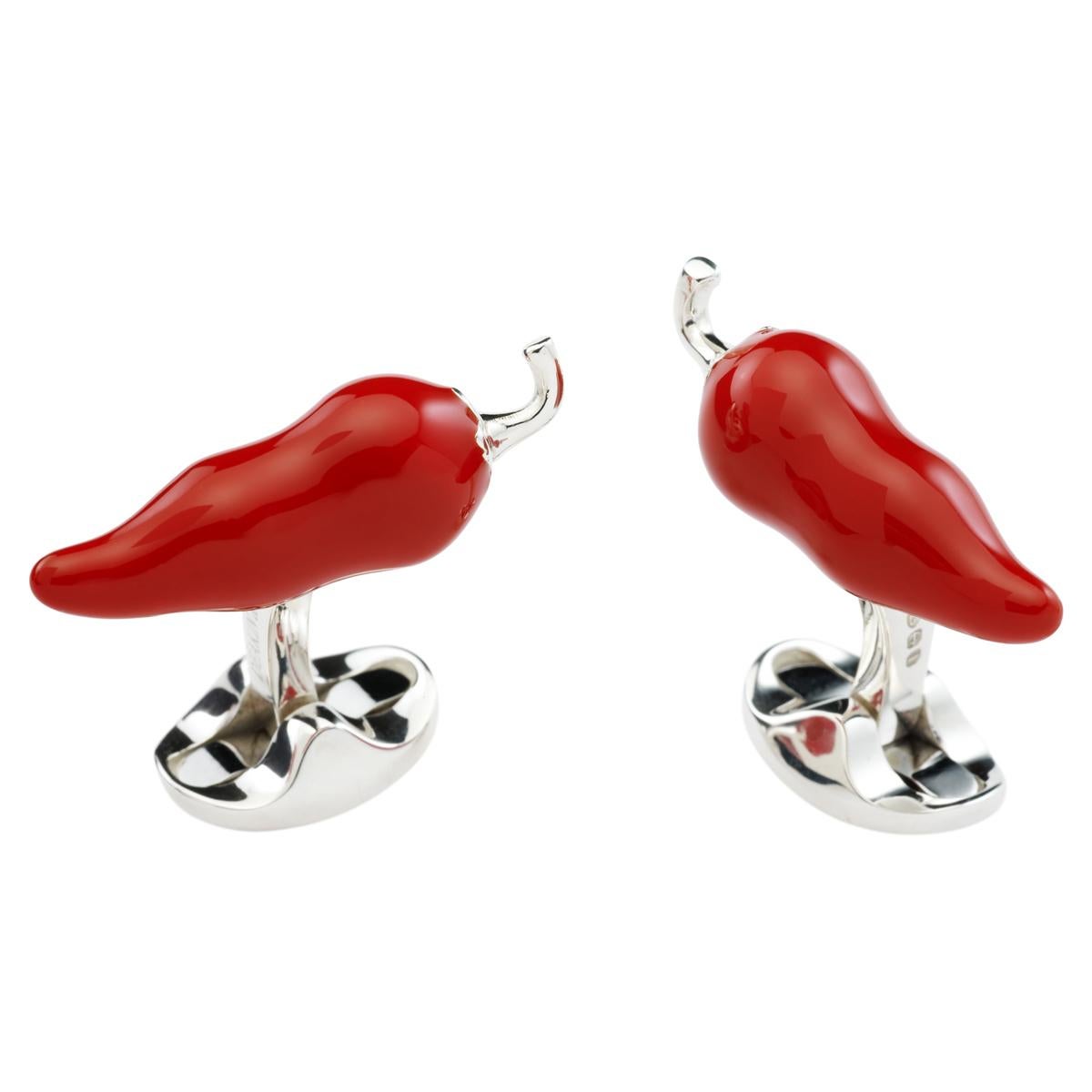 Deakin & Francis Sterling Silver Red Chilli Cufflinks For Sale