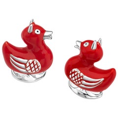 Deakin & Francis Sterling Silver Red Enamel Devil Duck Cufflinks