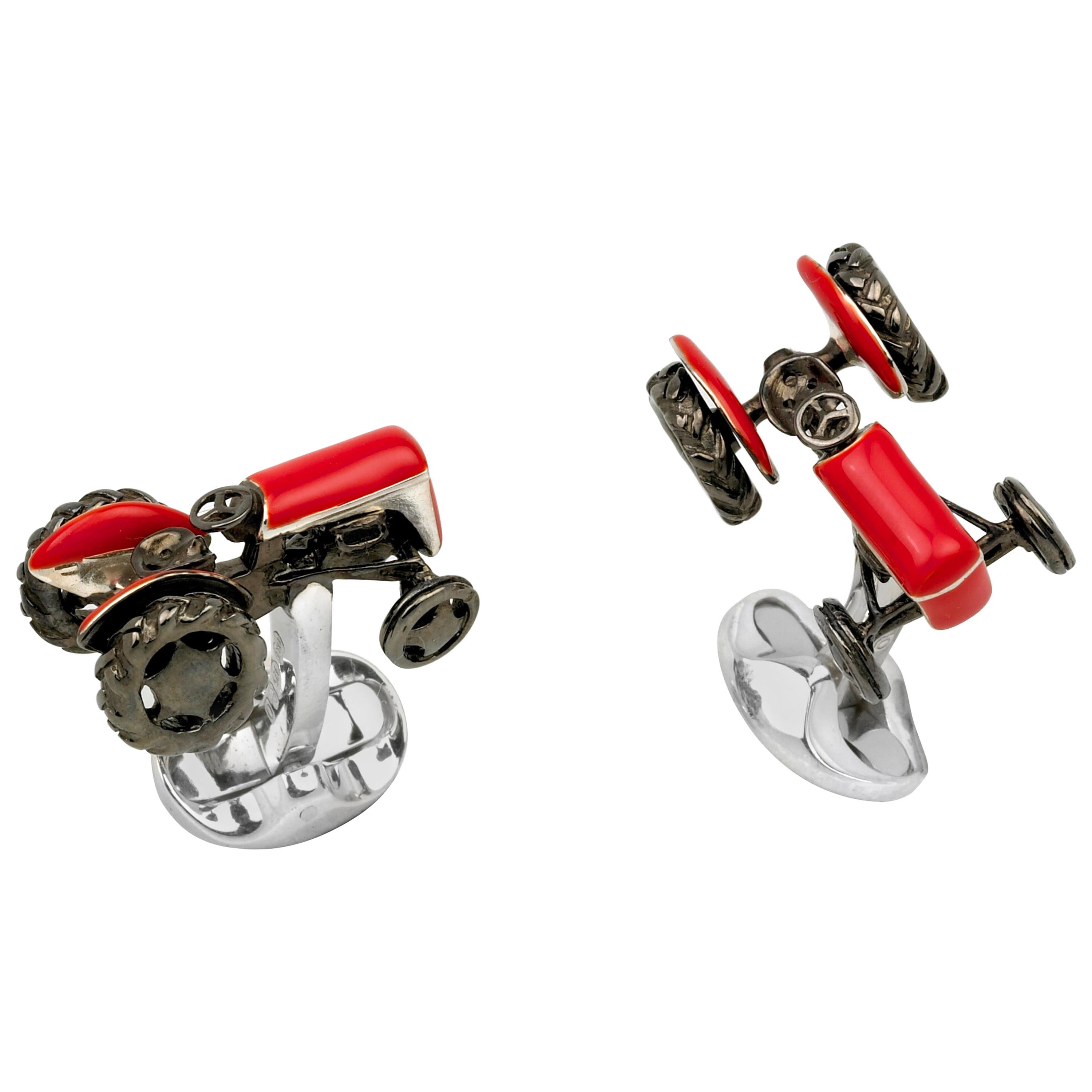 Deakin & Francis Sterling Silver Red Tractor Cufflinks For Sale