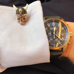 Deakin & Francis Sterling Silver Rose Gold Black Spinel Viking Skull Cufflinks