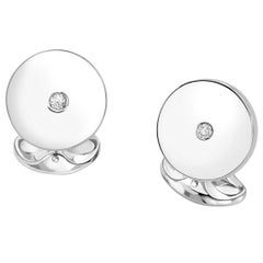 Deakin & Francis Sterling Silver Round Cufflinks with Diamond Centre