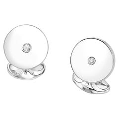 Deakin & Francis Sterling Silver Round Cufflinks with Diamond Centre