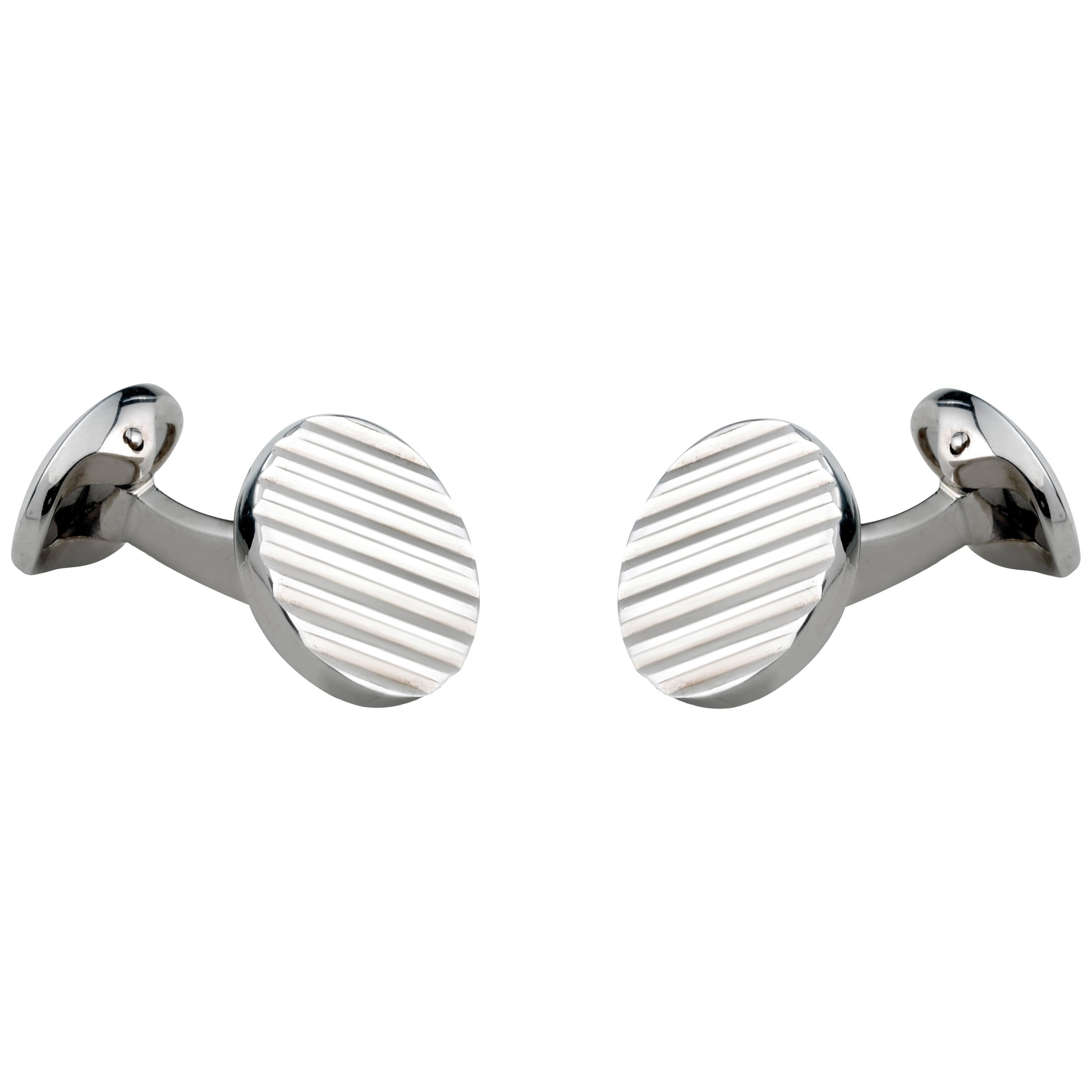 Deakin & Francis Sterling Silver Round Cufflinks with Engine-Turned Pattern