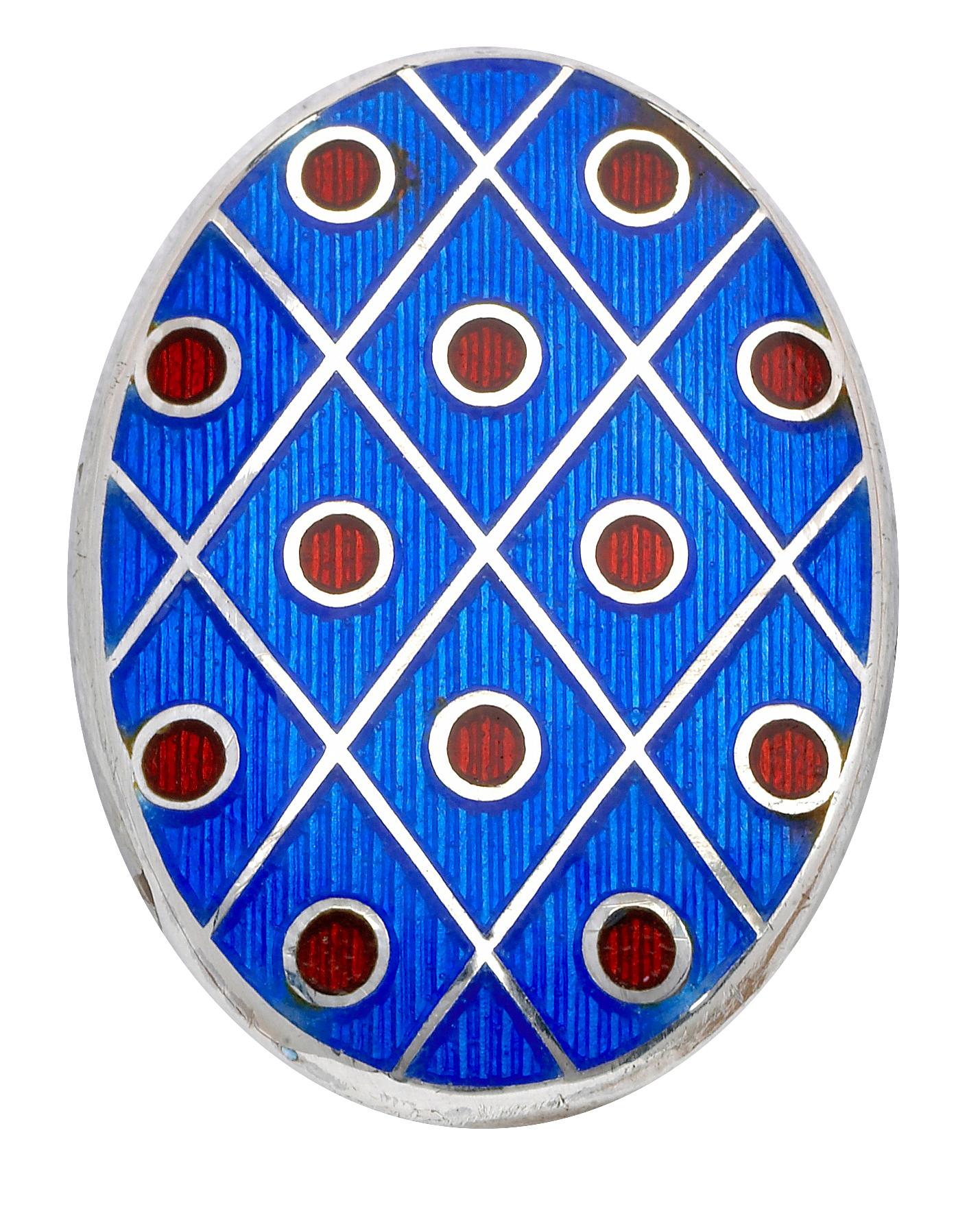 DEAKIN & FRANCIS, Piccadilly Arcade, London

Here at Deakin & Francis we are masters in the art of vitreous enamelling, dating back to the Pharaohs, this is a highly specialised, hand skill. These sterling silver, oval cufflinks feature a unique,
