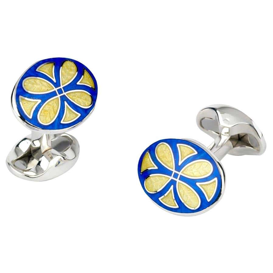 Deakin and Francis Sterling Silver Blue Yellow Oval Cufflinks For Sale ...