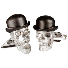 Deakin & Francis Sterling Silver Skull Cufflinks with Bowler Hat and Umbrella