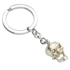 Deakin & Francis Sterling Silver Skull Key Ring with Diamond Eyes